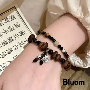 [Bluom] Gelang Batu Mata Harimau Manik Kopi Kuno Tumpuk Pasangan Sederhana Q161