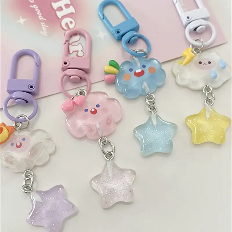 [Yybooklu]COD Fine Flash Stars Cloud Key Chain Cartoon Student Bag Hanging Decoration Friends Gift Love Resin Keychain