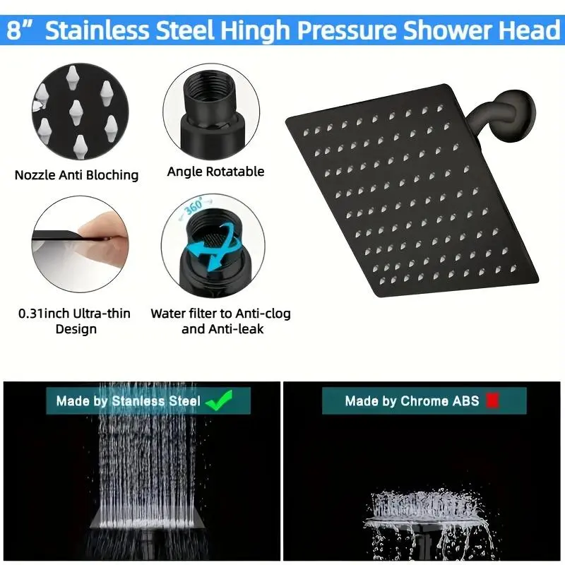 Rain Shower Head Set, High Pressure Rain Shower Head with Adjustable Extension Arm & Handheld Shower Head, Bathroom Shower System 6