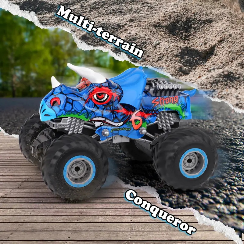 Remote Control Monster Truck, 1 Set 360 Degree Stunt Function Off Road Triangle Dragon Monster Truck Toy with Light & Music & Spray, RC Car Toy for Teenagers 7