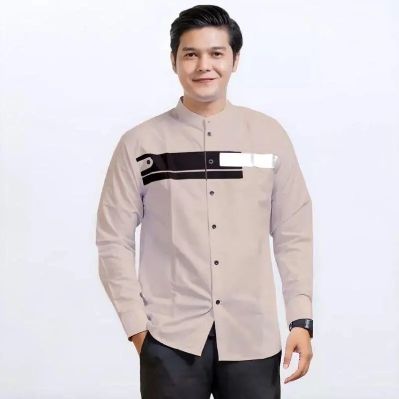 Kemeja koko kurta Lengan Panjang motif Yordan Pria Dewasa Katun Lembut Muslim Variasi Baju Tebal  Putih 4