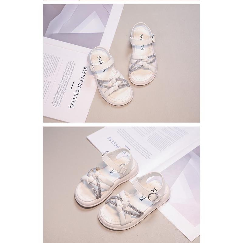 Girls' Minimalist Sandals Chic 2024 New Kids Versatile Princess Sandals for Vacation Girls Rhinestone Fairy Style Beach Shoes 8