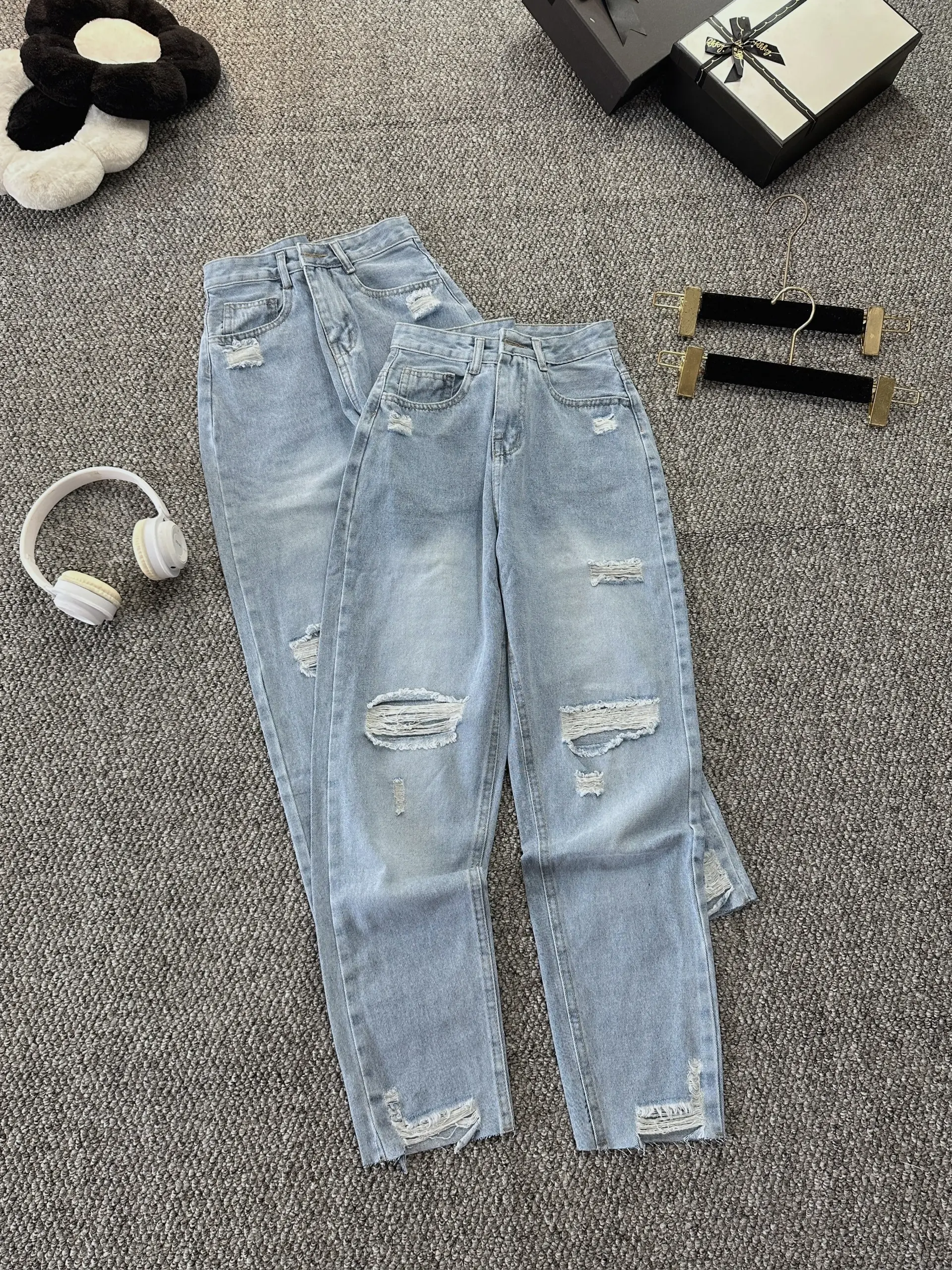 QUẦN JEAN BAGGY RÁCH KIỂU LAI CẮT Nữ Pants Women Denim Có Túi Xám | BigBuy360 - bigbuy360.vn QUẦN JEAN BAGGY RÁCH KIỂU LAI CẮT Nữ Pants Women Denim Có Túi Xám | BigBuy360 - bigbuy360.vn