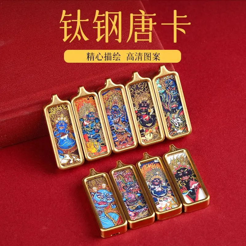 Thangka Necklace Pendant Buddha Amulet Mini Hand-painted Gold-painted Eight Guardian Deities Yellow Mahakala Green Tara