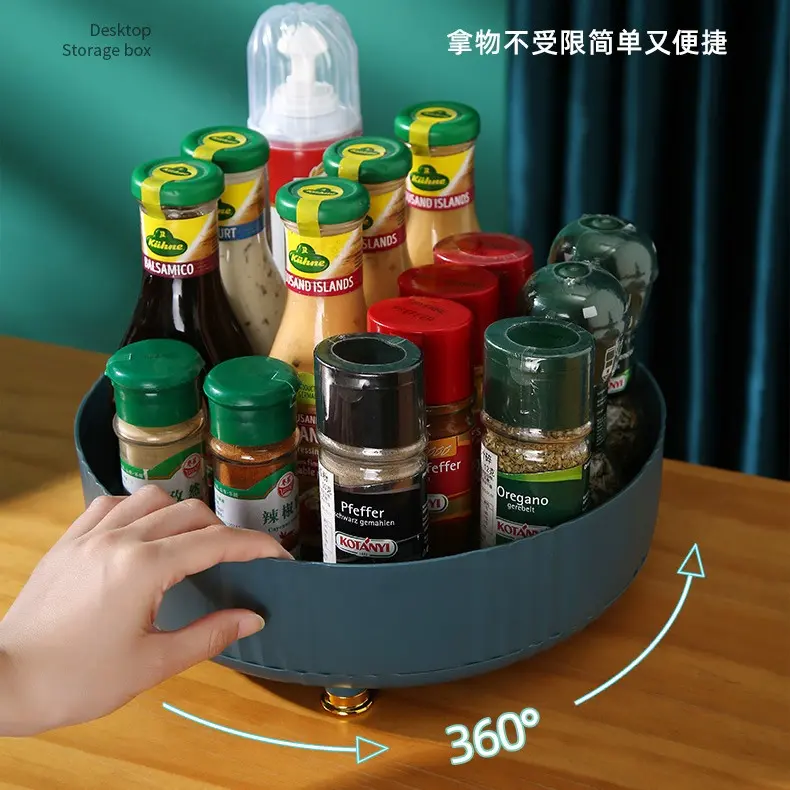 Khay đựng gia vị xoay 360 độ - Giá để mỹ phẩm xoay có chân - Kệ đựng đồ/hoa quả nhà bếp 2