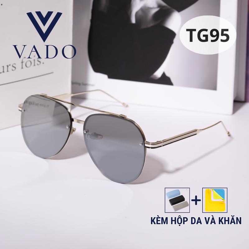 TG95 - Kính râm tráng gương 3 lớp thời trang nam gọng hợp kim họa tiết 3 sọc, Kính Mắt hỗ trợ Chống Nắng đi biển, chụp hình - Đi kèm khăn hộp- VADO