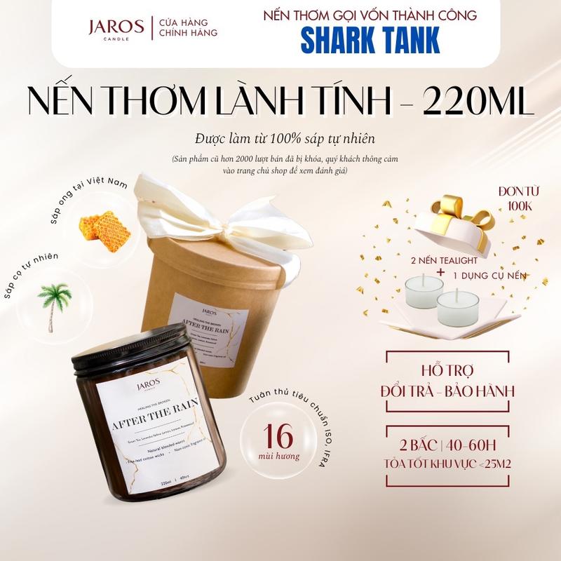 Nến thơm lành tính sáp tự nhiên JAROS Candle, 220ml, đóng gói thắt nơ phù hợp làm quà tặng