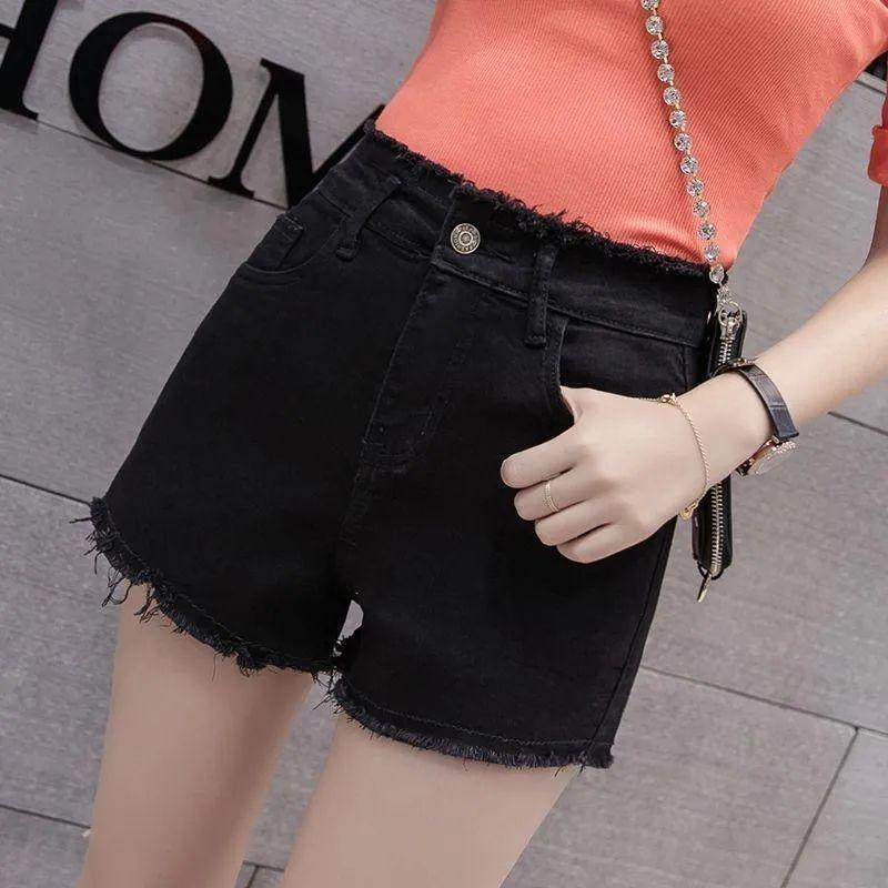 Quần Soóc Denim Co Giãn, Cạp Cao, Ôm Sát, Màu Đen Và Trắng, Phong Cách Hàn Quốc, Gợi Cảm, Quần Hot Mặc Trong Biến Mất, Dành Cho Nữ, Mặc Mùa Hè 3