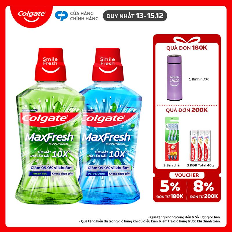   Duy nhất 13-15.12   MỚI  Bộ 2 Nước súc miệng Colgate Maxfresh 750ML chai the mát dài lâu gấp 10X - diệt 99,9% vi khuẩn 