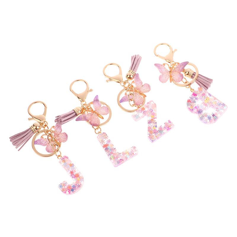 Product Introduction of A-Z Dreamy Sequin Letters Keychain For Women Tassel Butterfly Pendant Keyring  Bags  Car Key Chain 15