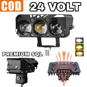 Lampu Tembak 3 Mata 24 Volt PREMIUM LENS Sorot Laser Gun LED SQL3 Truk Bus Canter Putih Kuning Worklight Motor Mobil High Low Lasergun Offroad Jauh Dekat Dim Truck