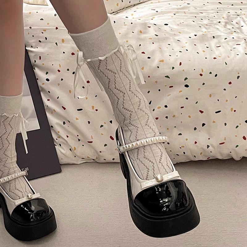 Giày Da, Màu Bạc Đầu Tròn, Đế Dày, Giày Cao gót Nữ, Phong Cách Cổ Điển Giày Mary Jane, Thích Hợp Cho Váy, Bộ Sưu Tập Mùa Hè Mới 2024 Shoes 1