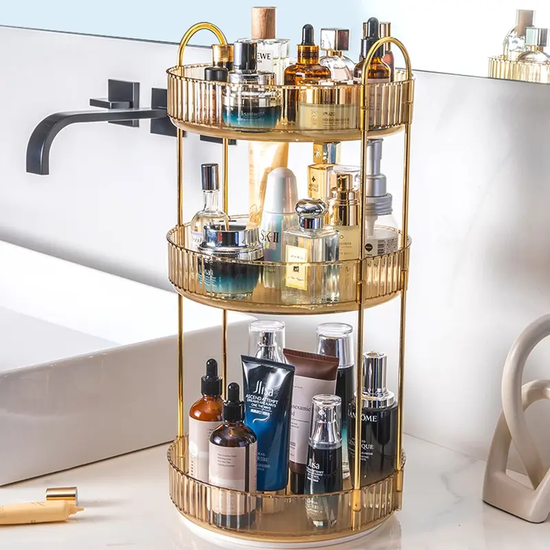 Rak Penyimpanan Makeup 1/2/3 Lapisan Berputar Putaran Rotasi 360° Organizer Makeup Organizer Parfum Penyimpanan Kosmetik Berputar Rak Bumbu 8
