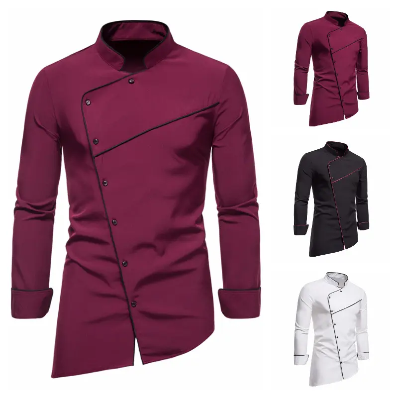Solid Color Long Sleeve Shirt, New Arrival, For Men, Plus Size, Button Up Design, Casual Style, European Size, Slim Stand Collar, Fashionable and Stylish, High Quality, Men's Clothing, Handsome