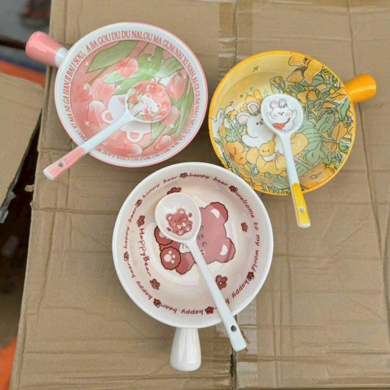 Thố tay cầm dễ thương, bát sứ có tay cầm xinh, Không kèm thìa 3