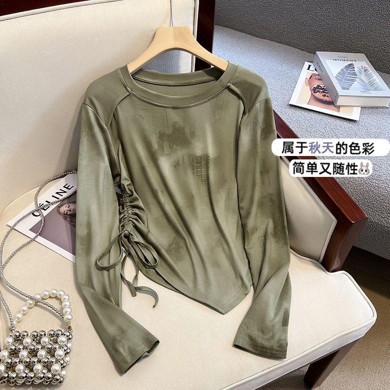 Áo Thun Dài Tay Tie-Dye, Dành Cho Nữ, Bộ Sưu Tập Mùa Xuân Và Mùa Thu, Dáng Rộng Rãi Và Bó Sát, Thiết Kế Bất Đối Xứng Dây Rút Trên Cùng, Quần Áo Nữ, Hàng Mới Về Năm 2024 Top Women 3