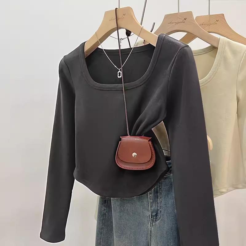 Áo Mặc Lớp Cơ Bản, Hàng Châu Âu, Dành Cho Nữ, Dài Tay, Cổ Vuông Vai, Vải Dralon, Trang Phục Mùa Thu Và Mùa Đông, Viền Cong, Có Thể Mặc Bên Trong Áo Cánh, Hàng Mới Về 2024 4