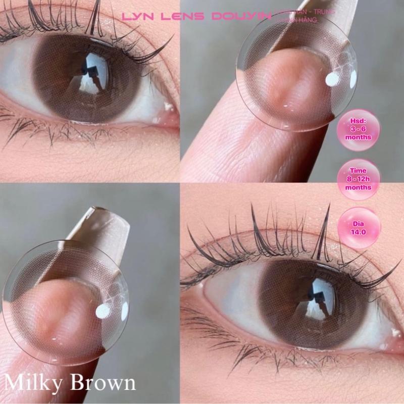 Lens Cận & 0 độ -Kính áp tròng nâu sữa tự nhiên không viền giãn nhỏ Milky brown - 0 đến 6,5 độ