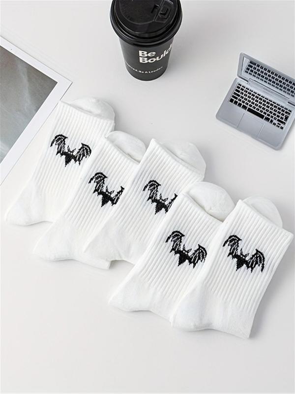 Women's 5 Pairs Bat Print Crew Socks, Fashion Casual Comfy Socks for Daily Outdoor Wear, Women Socks for All Seasons 2
