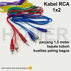 Kabel Audio RCA 1x2 jek Jack 3,5mm 1,5m AUX 1 ke 2 warna biru merah hijau kuning ungu hitam 1-2 1,5 meter Handphone Accessories Speaker