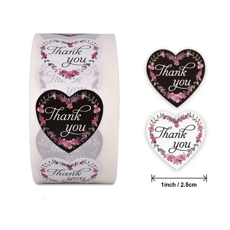 MALL - Sticker Thankyou 1Roll (500Pcs) Label Segel Order Packing Motif Bunga Love Serbaguna STC01 Plastik Stiker Amplop 1