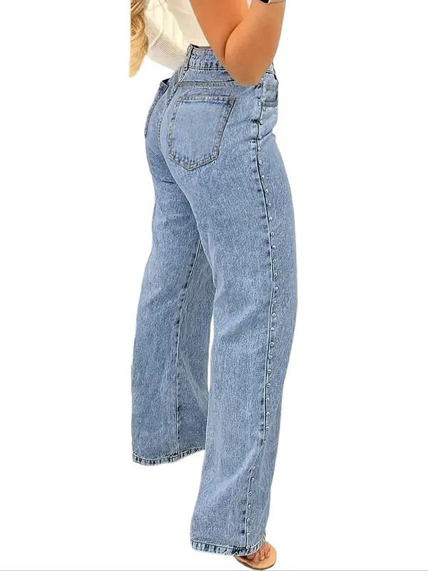 Women's Plain Jeans, Fashion Casual Wide Leg Pants for Daily Outdoor Wear, Ladies Bottoms for All Seasons, Womenswear 1