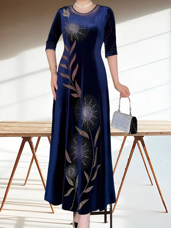 TrầnNga Đầm Trung Niên Dáng Dài N539 Vải Nhung Ép Đá Nhiệt Từ 50-75kg Ôm gọn Thanh lịch Nữ Tua Rua Women Dress Màu Đỏ Thun Váy