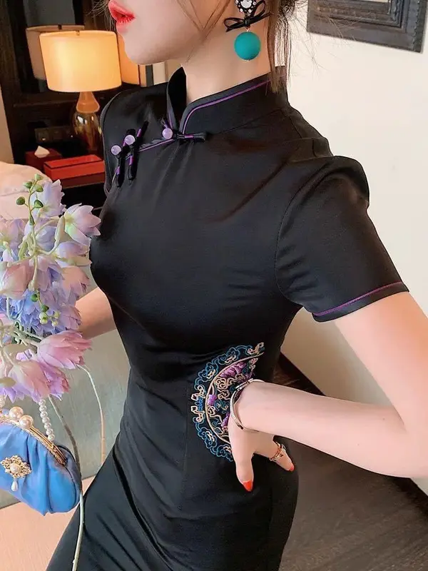 MS: 037 _ Wang shop [ hàng sẵn ] - Sườn Xám ĐEN LỬNG, dáng đẹp from chuẩn chất liệu đẹp, hàng nhập khẩu. 1
