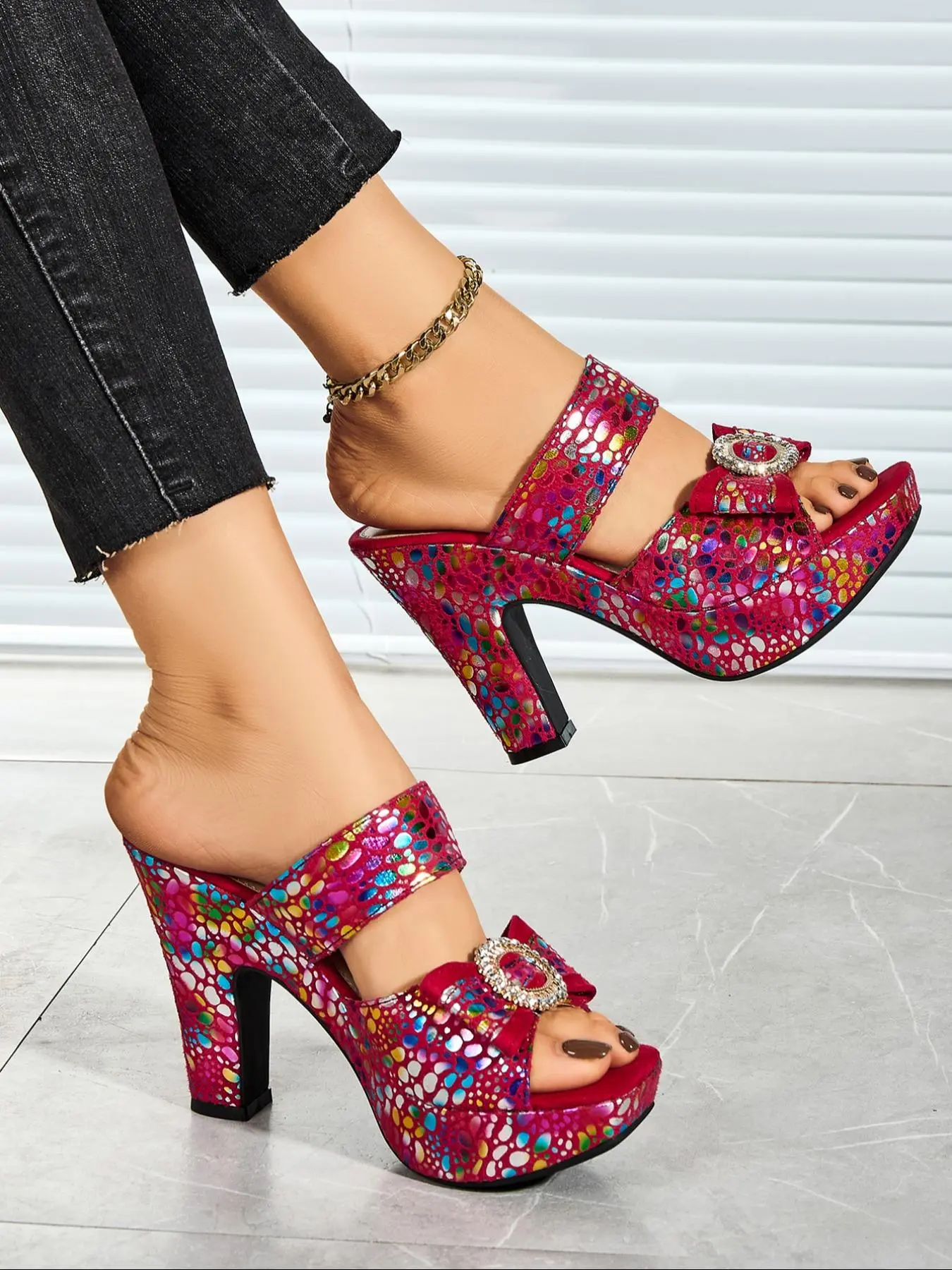 Women's Fashionable Random Pattern Butterfly Decorated Heeled Sandals, Elegant Square Toe High Heel Sandals for Party, Daily Clothing Decor for Women & Girls, Summer