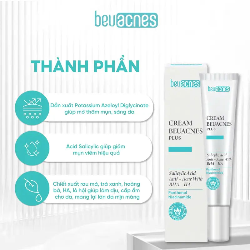[COMBO 2 TM] - TML920 Combo 2 Kem Mụn BEUACNES PLUS 15g- Giảm Mụn, Sáng Da và Mờ Thâm Mụn Nam Nữ, Làm Đẹp Da Women Skincare Chăm Sóc Da k dùng Cho Bé Trà chấm mụn 3