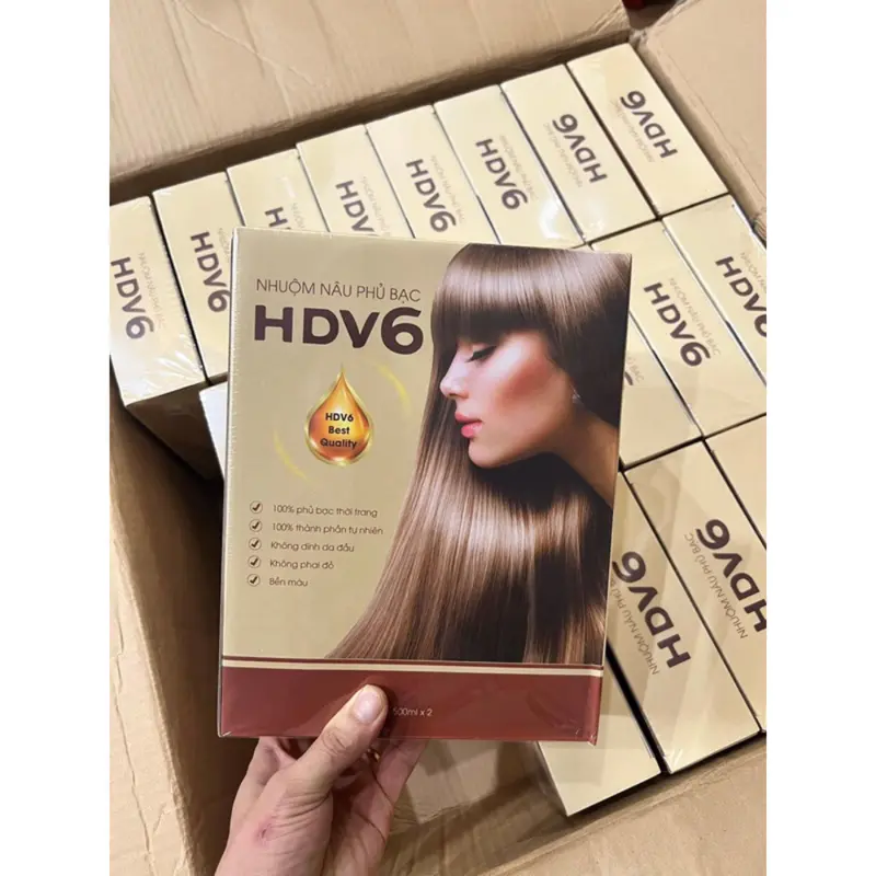 Nhuộm Nâu Phủ Bạc Tóc HDV6 Không Dính Da Đầu Lên Màu Sáng Lv5-6 , 500ml x 2 4