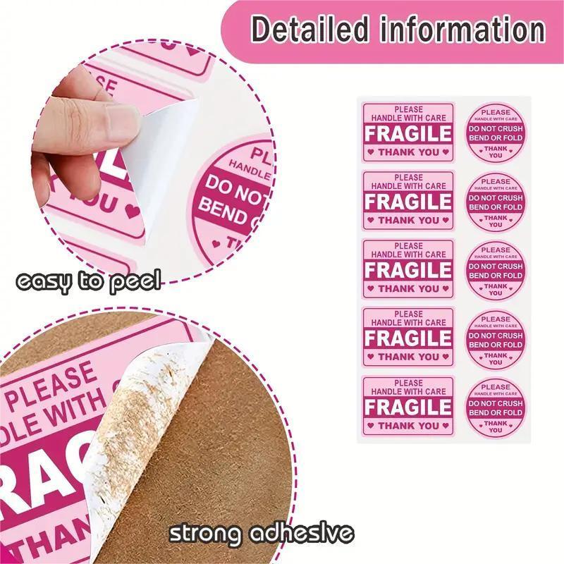 Fragile Please Handle with Care Pattern Sticker, 100pcs Adhesive Label Sticker Suitable for Shipping Packaging Mailing Envelope Carton 2