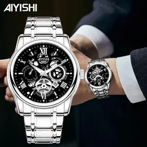 COD “AIYISHI” Jam tangan pria kuarsa tahan air mode bisnis bercahaya malam, Jam tangan mekanik/Original Asli (Termasuk Garansi Resmi + Kotak Gratis)/Jam tangan mekanik pria premium dial besar otomatis /Jam tangan mekanik/1806G02/evil