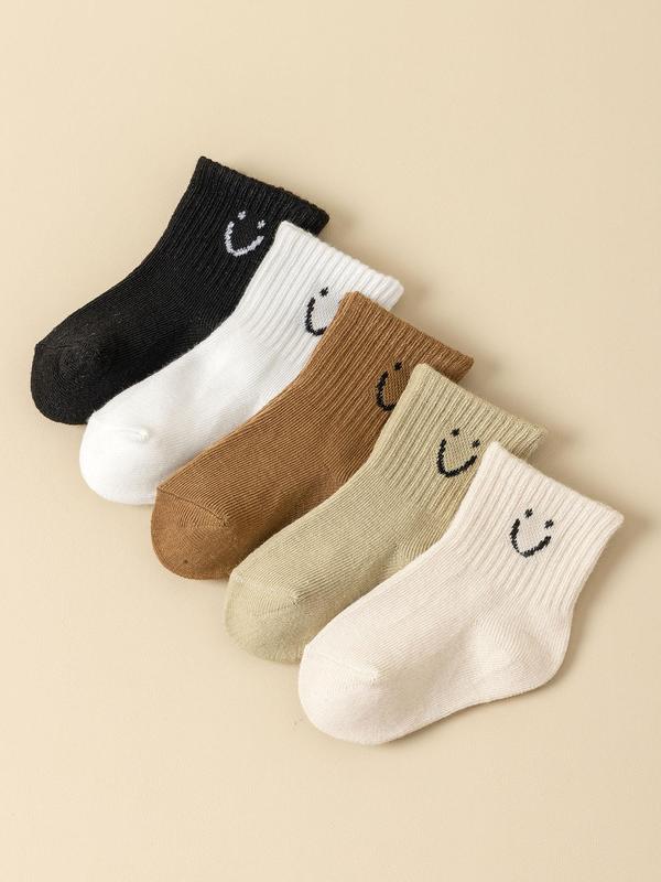 Unisex Baby's Smile Face Print Crew Socks, Soft Comfy Breathable Socks for Daily Wear, Kid's Socks for All Seasons 1