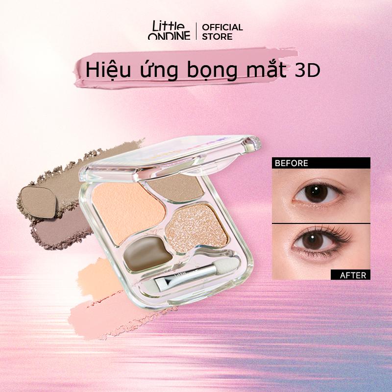  【KOL Bảng phấn tạo bọng mắt 4 màu Little Ondine mịn lì kèm nhũ lấp lánh bắt sáng lên màu chuẩn giữ màu lâu 