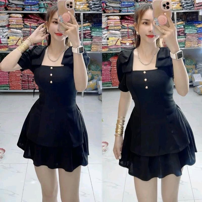 H10 Set Bộ Đùi Giả Váy Đính Nơ Vai quần giả váy Nữ