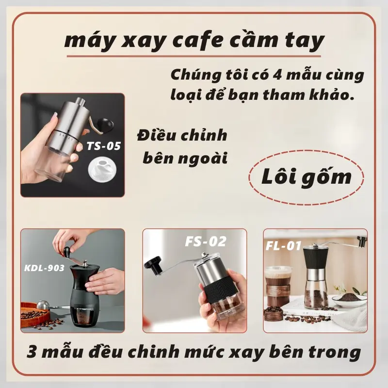 Máy xay hạt cà phê cầm tay,Xay thủ công màu Inox,cối xay cafe bằng tay 8
