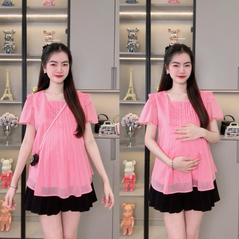[ ẢNH THẬT ] ( 40- 80kg ) Áo Bầu Babydoll Cánh Tiên Cổ Vuông Dập Ly Dễ Thương 2 Lớp Form Rộng Dáng Tiểu Thư Bồng Bềnh Hàn Quốc