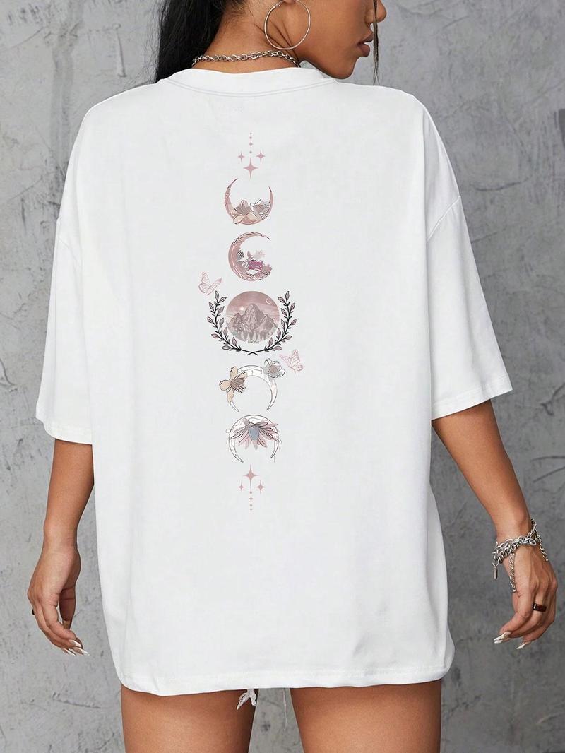 Product Introduction of Women's Mountain & Letter Print Round Neck Tee, Trendy Casual Crew Neck Short Sleeve T-shirt for Daily Wear, Ladies Summer Outfit 7