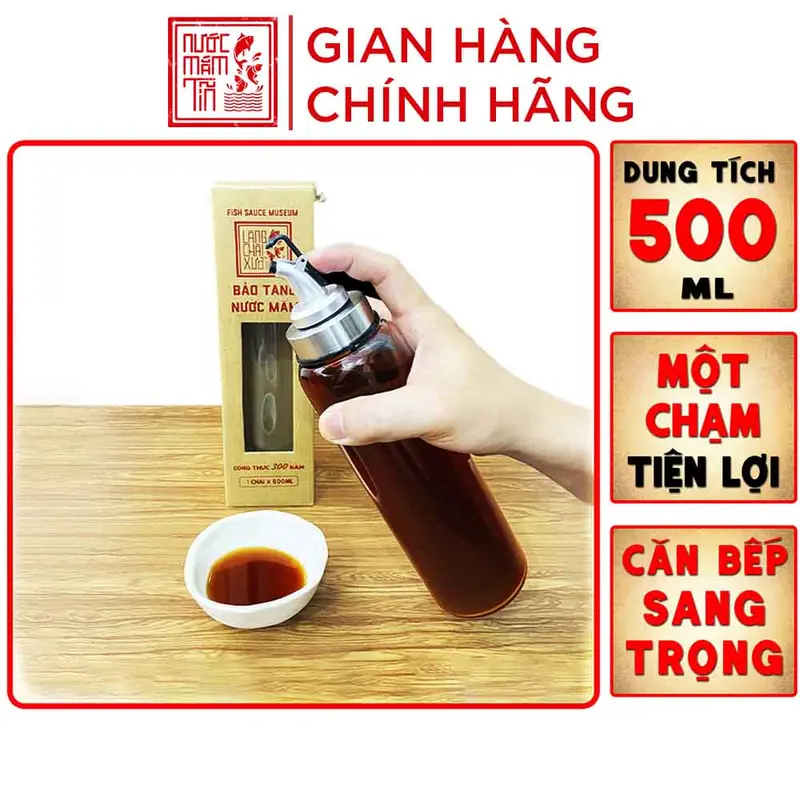 01 Bình rót một chạm CAO CẤP One Touch Open Làng chài xưa 500ml đựng nước mắm, dầu ăn (thuỷ tinh) 0