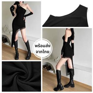 เดรสสีดำ ยาว มีปลอกแขน สายฝอ AR16