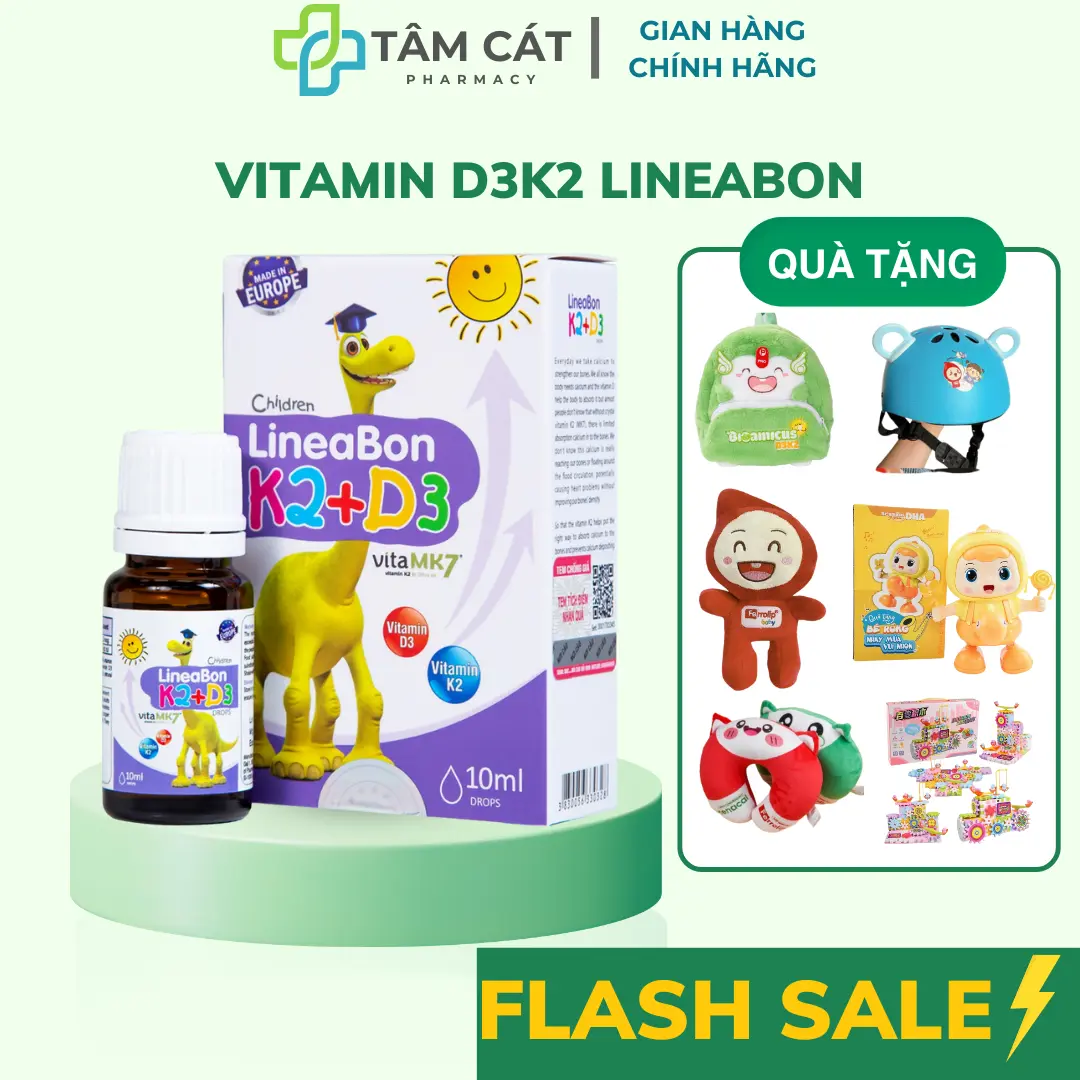 Vitamin D3k2 Lineabon - LineaBon K2+D3 10ml, giúp bổ sung D3K2 cho bé, tăng cường hấp thu canxi - CHÍNH HÃNG+TÍCH ĐIỂM