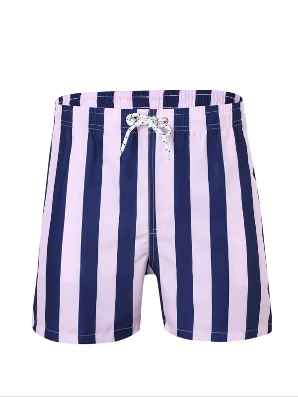 Men's Striped Print   Shorts, Regular Fit Casual Comfy Breathable Swim Shorts for Summer, Men's Shorts for Beach Vacation 2