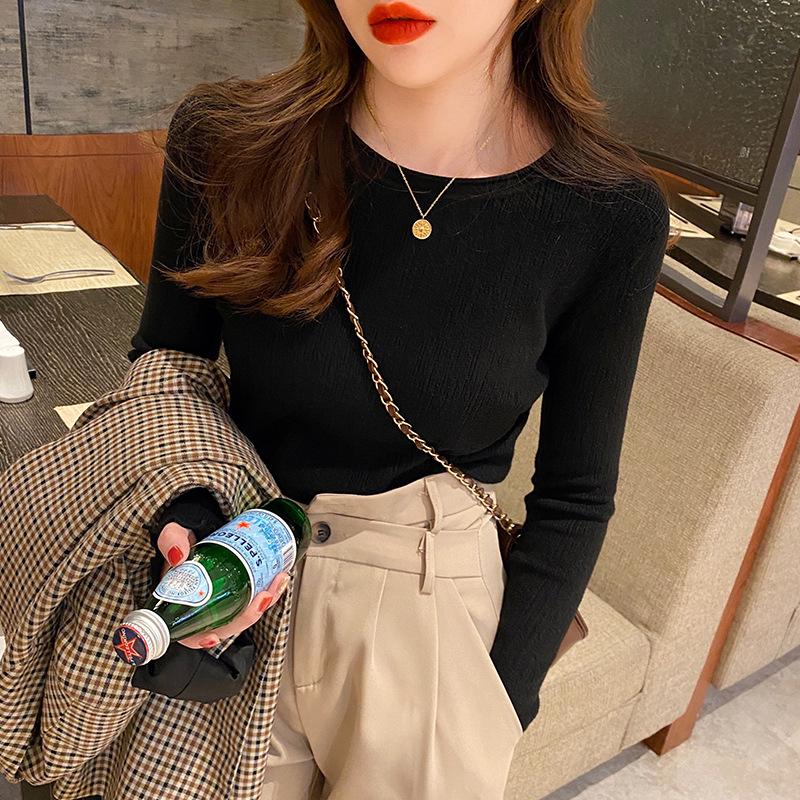 Women's Knitted Bottoming Shirt 2024 New Early Autumn Design Sense Niche Fashionable Sweater round Neck Sweater Inner Wear Blouse Knitwear Womenswear Tops Lingerie Comfort Longsleeve Minimalist Crewneck Basic 0