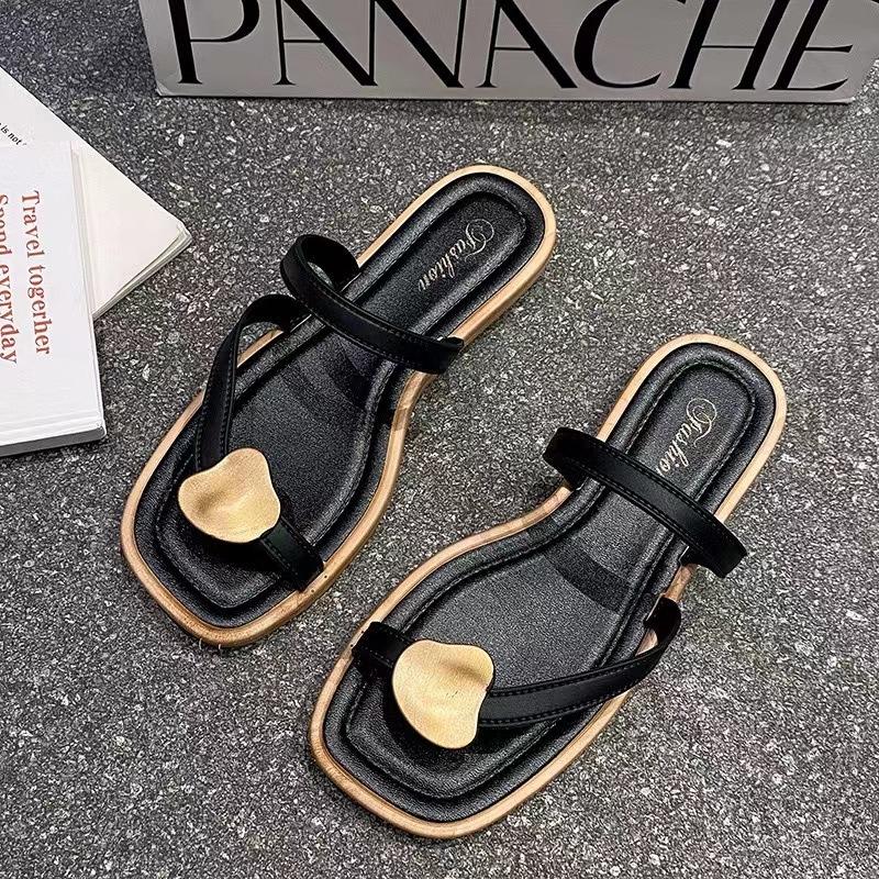 Dép đế bằng cho nữ Dép đế thấp mũi vuông Dép nữ thời trang Dép xỏ ngón phẳng thông thường mùa hè Hoa Sandal DéP Shoes