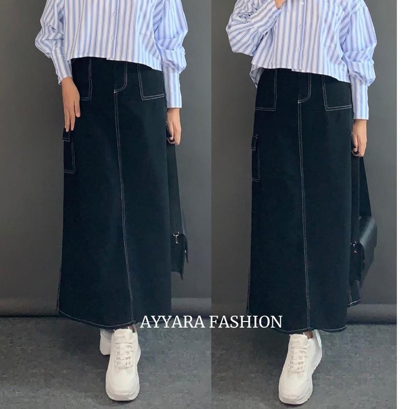 ROK JEANS CARGO LIST SKIRT WANITA ROK KARGO HIGHWAIST PANJANG 4