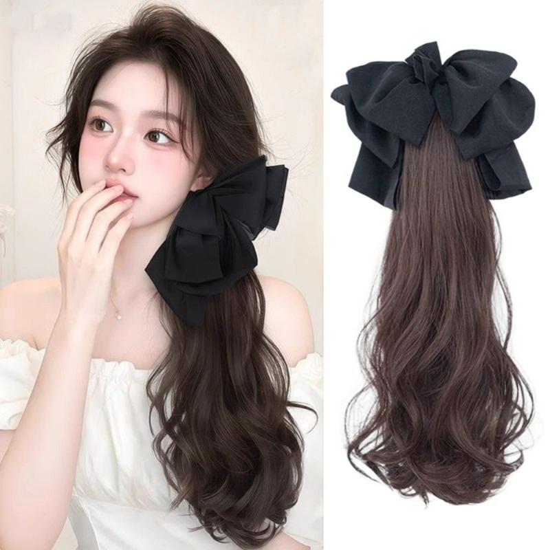 Kẹp Tóc Giả Nữ Sợi Tóc Đuôi Ngựa, Phong Cách Cổ Điển, Màu Đen, Thắt Nút, Dài Và Mềm Mại, Đuôi Ngựa Xoăn, Tóc Nối Tự Nhiên, Kẹp Càng Cua, Tóc Giả, Dành Cho Nữ Women Wig