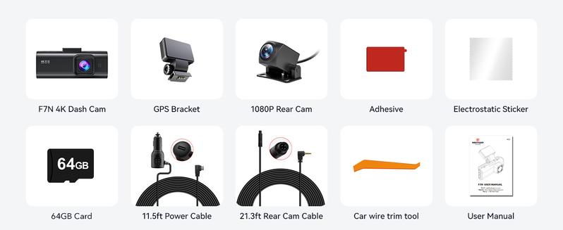 Product Introduction of REDTIGER F7N 4K Dual Dash Cam with 64GB Card, Built-in WiFi GPS Front 4K/2.5K Rear 1080P Car Dual Dash Cam, 3.2inch Screens, 170° Wide Angle, Parking Monitoring, Supports 256GB M. ax 14