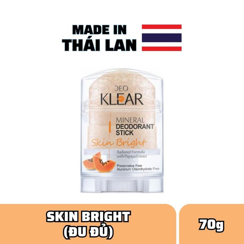 Deo Klear Pure Classic Lăn Khử Mùi Nách Đá Khoáng 70g Hương Dịu Nhẹ Made In Thái Lan Skin Health Dâu Tằm Khử Mùi Hôi Cơ Thể Dưỡng Da Mềm Mịn Không Ố Vàng