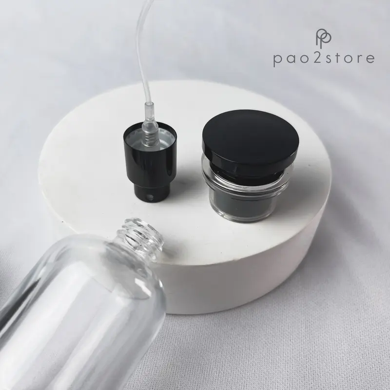 Botol Parfum Spray Ulir Kaca Tebal Clear - Tutup Hitam Isi Ulang Minyak Wangi - LVT 2